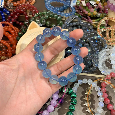Natural Blue Ice Aquamarine Clear Round Beads Bracelet Women Men Blue Aquamarine 7mm 8mm 9mm 10mm 11mm Jewelry AAAAAA Your Soul Place